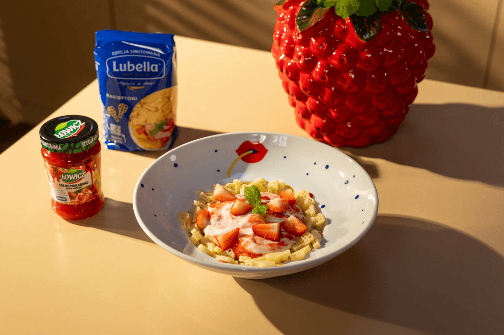 Makaron rakiettoni z truskawkami